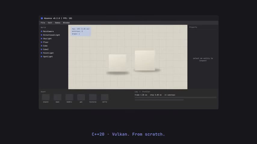 absenceEngine in motion, mid-frame capture