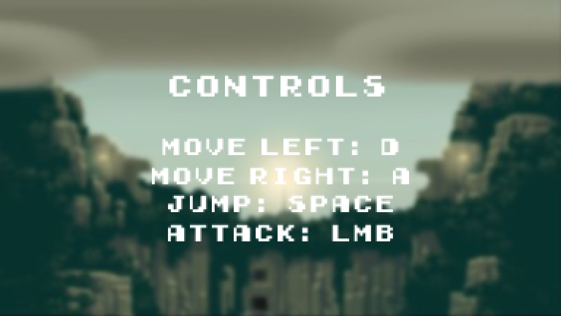 The controls screen listing the keys for moving, jumping and attacking