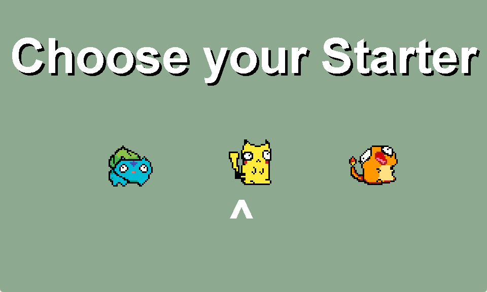 The Choose your Starter screen with three hand-drawn monster starters